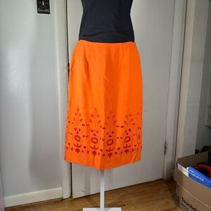 Vintage orange embroidered pencil midi skirt